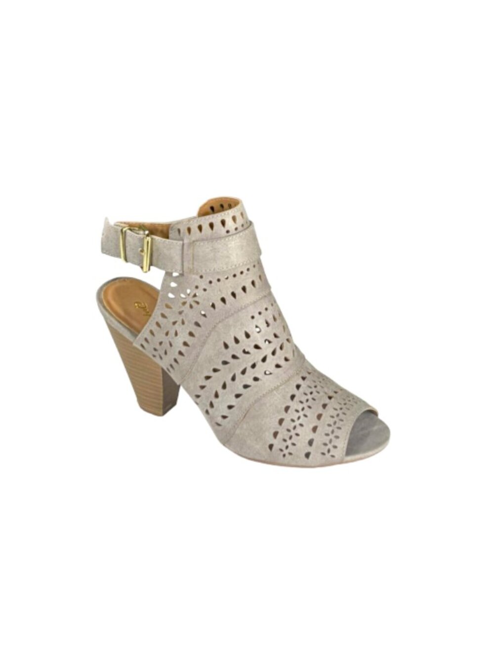 Qupid Chamber-17 Women's Gray Cutout Peep Toe Heel Booties